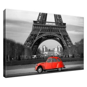 Vászonkép Vörös autó az Eiffel-torony alatt 30x20cm 1116A_1T