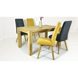 Tölgyfa asztal és sárga, szürke székek - A szék színe: Antracit, Az ásztal mérete:: 140 x 90 cm, A székek száma: 4 darab