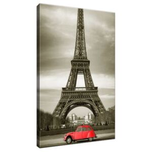 Vászonkép Vörös autó az Eiffel-torony előtt Párizsban 20x30cm 3533A_1S