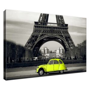 Vászonkép Sárga autó az Eiffel-torony előtt 30x20cm 1372A_1T