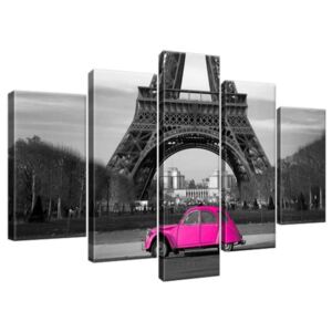 Vászonkép Rózsaszín autó Párizsban 100x63cm 2004A_5D