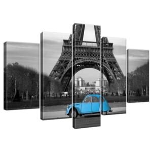 Vászonkép Kék autó az Eiffel-torony előtt 100x63cm 1804A_5D