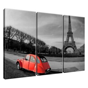 Vászonkép Vörös autó az Eiffel-torony mellett 90x60cm 1117A_3J