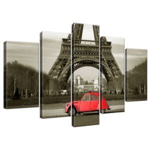Vászonkép Vörös autó az Eiffel-torony előtt Párizsban 100x63cm 3533A_5D