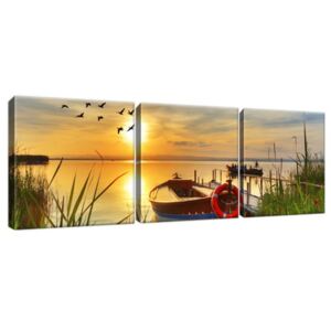 Vászonkép A tó, csónak és a naplemente 90x30cm 2049A_3A