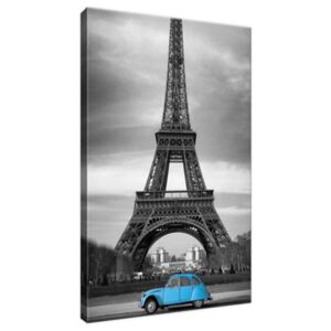 Vászonkép Kék autó az Eiffel-torony előtt 20x30cm 1804A_1S