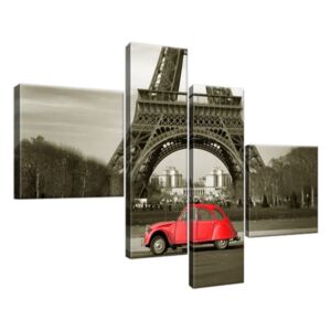 Vászonkép Vörös autó az Eiffel-torony előtt Párizsban 100x70cm 3533A_4B