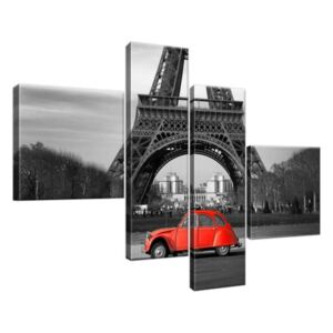 Vászonkép Vörös autó az Eiffel-torony alatt 100x70cm 1116A_4B
