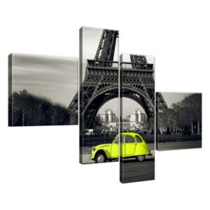 Vászonkép Sárga autó az Eiffel-torony előtt 100x70cm 1372A_4B