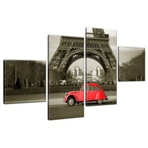 Vászonkép Vörös autó az Eiffel-torony előtt Párizsban 160x90cm 3533A_4Q