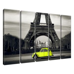 Vászonkép Sárga autó az Eiffel-torony előtt 100x63cm 1372A_5E
