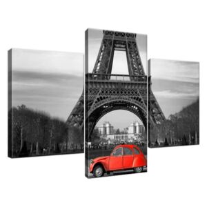 Vászonkép Vörös autó az Eiffel-torony alatt 90x60cm 1116A_3B