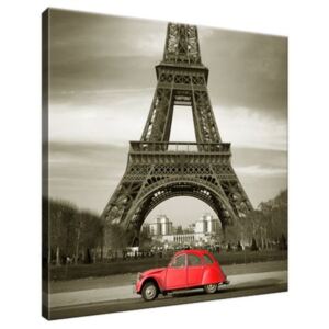 Vászonkép Vörös autó az Eiffel-torony előtt Párizsban 30x30cm 3533A_1AI