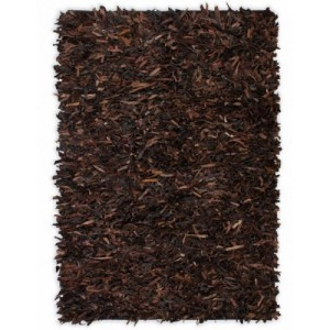 Barna, valódi bőr shaggy szőnyeg 80 x 160 cm