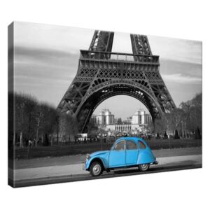 Vászonkép Kék autó az Eiffel-torony előtt 30x20cm 1804A_1T