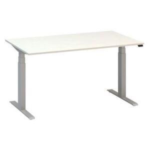 Alfa Up állítható magasságú irodai asztal szürke lábazattal, 140 x 80 x 61,5-127,5 cm, fehér mintázat