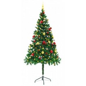 Zöld műfenyő karácsonyfa díszekkel és LED fényekkel 180 cm