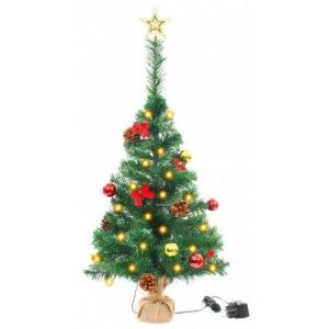 Zöld műfenyő karácsonyfa díszekkel és LED fényekkel 64 cm