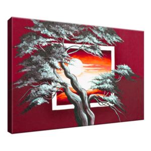 Vászonkép Vörös naplemente és a hatalmas fa 30x20cm 4022A_1T