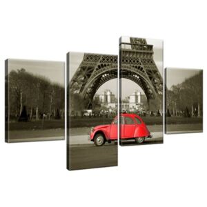 Vászonkép Vörös autó az Eiffel-torony előtt Párizsban 120x70cm 3533A_4AA