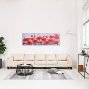Többszínű virágmintás nyomtatott vászon falikép-szett 120x40 cm