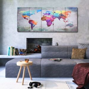 Többszínű nyomtatott vászon világtérkép 150 x 60 cm