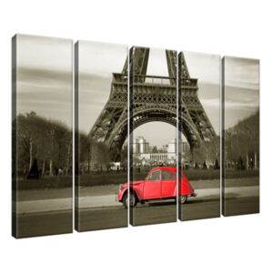 Vászonkép Vörös autó az Eiffel-torony előtt Párizsban 100x63cm 3533A_5E