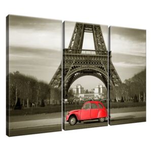 Vászonkép Vörös autó az Eiffel-torony előtt Párizsban 90x60cm 3533A_3J