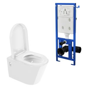 [neu.haus]® Fali WC kagyló kerámia 40 x 36 x 57 cm vízöblítő tartállyal soft close WC ülőkével fehér
