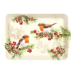 Karácsonyi kismadaras műanyag tálca - 33x22 cm - Winter Robin