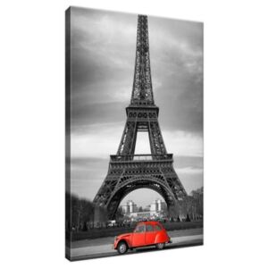Vászonkép Vörös autó az Eiffel-torony alatt 20x30cm 1116A_1S