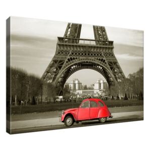 Vászonkép Vörös autó az Eiffel-torony előtt Párizsban 30x20cm 3533A_1T