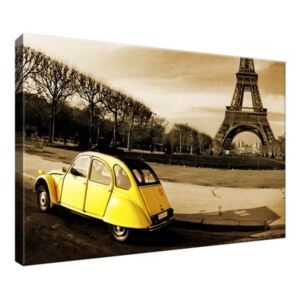 Vászonkép Sárga gépkocsi az Eiffel-torony előtt 30x20cm 1419A_1T