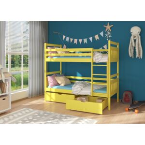 PANDA gyermek emeletes ágy nyomtatással + 2x matrac, 90x200, sárga