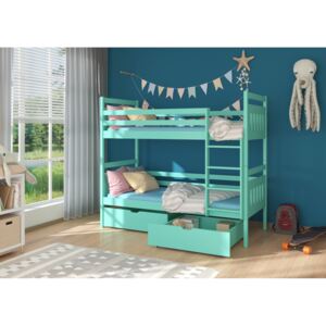 PANDA gyermek emeletes ágy nyomtatással + matrac, 80x180, zöld