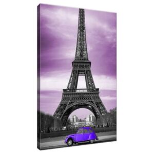 Vászonkép Lila autó az Eiffel-torony előtt 20x30cm 1369A_1S