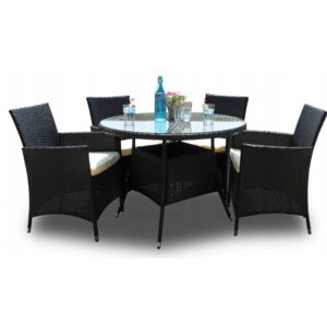 Kerti rattan asztal és szék fekete színben