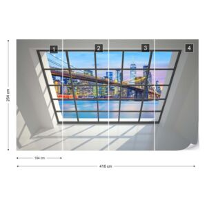 Fotótapéta GLIX - Penthouse Window Brooklyn Bridge New York View Nem szőtt tapéta - 416x254 cm
