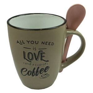 All you need is Love and a cup of Coffee bögre rózsaszín kanállal