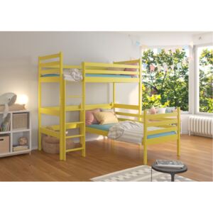 COBI gyermek emeletes ágy nyomtatással + 2x matrac, 80x180, sárga