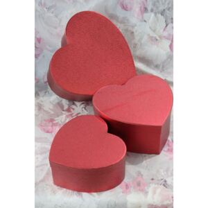 Bordó színű szív alakú szatén flowerbox 3-szett