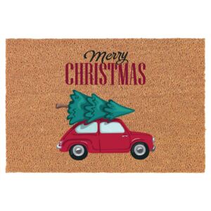 Lábtörlő autóval, Merry Christmas, kókuszrost, 40x60cm, natúr