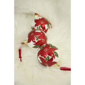 Piros-fehér karácsonyi üveggömbök 10cm 3-szett