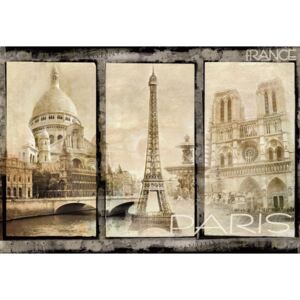 Vintage Paris Tryptich Tapéta, Fotótapéta, (368 x 254 cm)