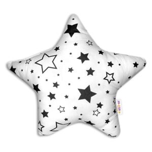 Baby Nellys - Dekoratív csillag alakú párna - fekete kis és nagy csillagokkal