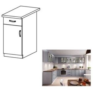 LAYLA D40S1 alsó konyhaszekrény ajtóval, fiókkal, szürke matt, bal oldali