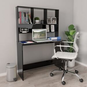 VidaXL magasfényű fekete forgácslap íróasztal polcokkal 110x45x157 cm
