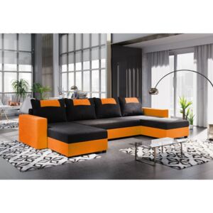 COOPER U ágyazható sarok ülőgarnitúra, 298x144, fekete/narancssárga, mikrofáze 04/U064