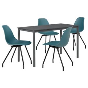 [en.casa]® Étkezőgarnitúra étkezőasztal 4 székkel 120 x 60 cm design konyhai asztal szürke/türkiz Liverpool