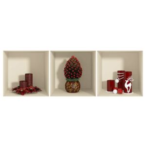 Fanastick Red Candles and Christmas Tree 3 db-os 3D hatású karácsonyi falmatrica szett - Ambiance
